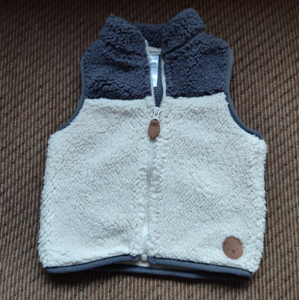Carter's Cozy Kids Sherpa Vest - Gray and Cream, Size: 6 months